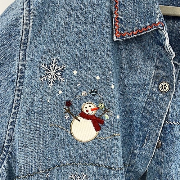 Vintage denim snowman Christmas button up size large - Picture 3 of 6